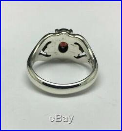 James Avery Sterling Silver Scrolled Heart Garnet Ring Size 8.5