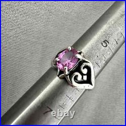 James Avery Sterling Silver Scrolled Heart Pink Sapphire Ring RARE Size 6