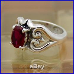 James Avery Sterling Silver Scrolled Heart Ring Ruby Size 9.5, 6.7 Grams