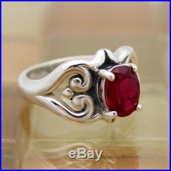 James Avery Sterling Silver Scrolled Heart Ring With Ruby Size 10, 6.9 Grams