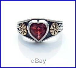 James Avery Sterling Silver and 14k Yellow Gold Flower Ring With a Garnet Heart