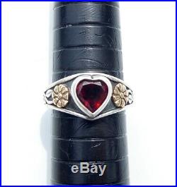 James Avery Sterling Silver and 14k Yellow Gold Flower Ring With a Garnet Heart