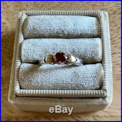 James Avery Sterling Silver and 14k Yellow Gold Ring With Garnet Hearts RARE