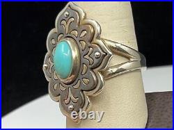James Avery Tanger Turquoise Flower Statemen Ring Size 10 Sterling Silver Copper