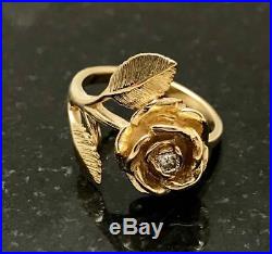 James Avery Women's Diamond Rose with Diamond Ring Sz 6 14K Yellow Gold. 585