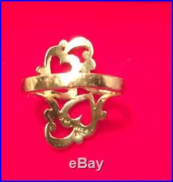 RARE RETIRED James Avery 14k Yellow Gold Scrolled 2 Double Hearts Ring Sz 7