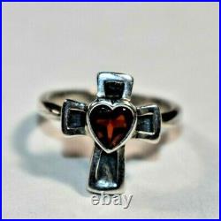 RETIRED JAMES AVERY Sterling Silver 925 GARNET HEART CROSS RING SZ- 5.5 With Box
