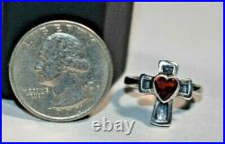 RETIRED JAMES AVERY Sterling Silver 925 GARNET HEART CROSS RING SZ- 5.5 With Box