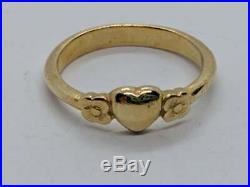 RETIRED James Avery 14k Yellow Gold Heart with Two Flowers Ring Sz 4.5 FREE SHIP