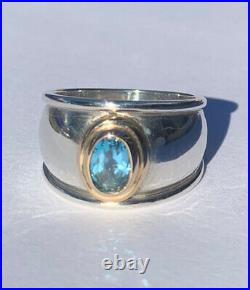 RETIRED James Avery Christina Blue Topaz Ring, Sterling Silver 18k Gold Size 7