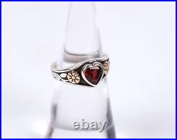 RETIRED James Avery Heart Ring with Garnet, 14K and Sterling Silver Size 5.75