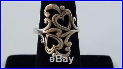 RETIRED James Avery Scrolled Double Heart Ring Sterling Silver Sz 7.5 FREE SHIP