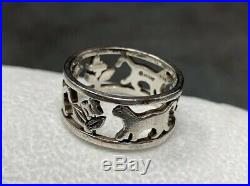 RETIRED James Avery Wide Cat & Flower Band Ring US Size 6.5