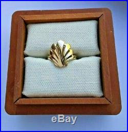Rare Retired James Avery 14K Gold Seashell Ring Size 3 Sea Shell with Wooden Box