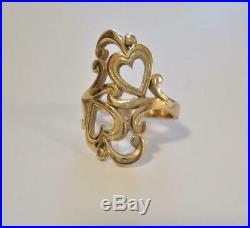 Retired Beautiful JAMES AVERY 14K Gold Scrolled Two Hearts Ring