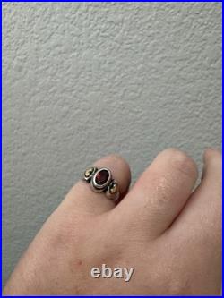 Retired James Avery 14kt Gold Hearts Silver Band with Garnet Oval Center Ring