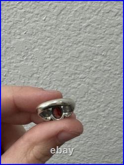 Retired James Avery 14kt Gold Hearts Silver Band with Garnet Oval Center Ring
