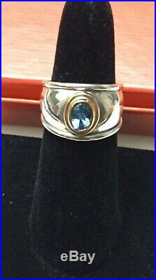 Retired James Avery 18k Gold & Sterling Silver Christina Blue Topaz Ring