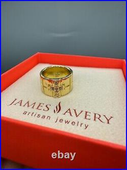 Retired James Avery Diamond Cross 925 Sterling Gold Plated Wide 13mm Ring 6.5