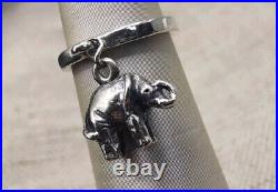 Retired James Avery Elephant Dangle Charm Ring Sterling Silver Size 3.5