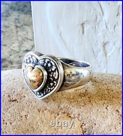 Retired James Avery Gold and Silver Heart Ring with Flowers Neat Piece! +JA Box