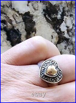 Retired James Avery Gold and Silver Heart Ring with Flowers Neat Piece! +JA Box
