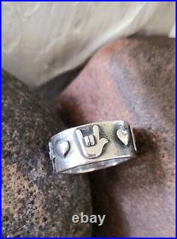 Retired James Avery I LOVE YOU Sign Band Ring With Hearts SO PRETTY! Size 6