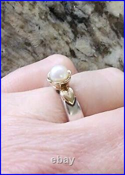 Retired James Avery Pearl with 14kt Gold Leaf Buttercup Setting. 925 Ring NEAT