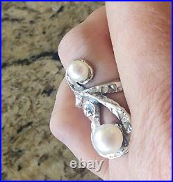 Retired James Avery RARE Textured Double Pearl Long Beautiful Ring Sz 8