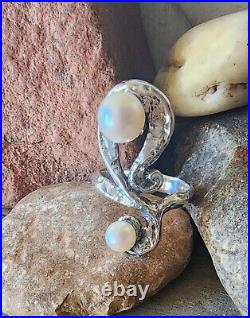 Retired James Avery RARE Textured Double Pearl Long Beautiful Ring Sz 8