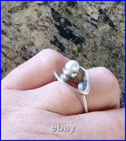 Retired James Avery RARE Unique Design Asymmetrical Pearl Sterling Silver Ring 8