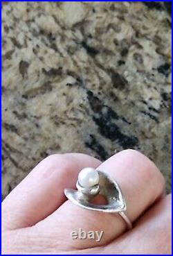 Retired James Avery RARE Unique Design Asymmetrical Pearl Sterling Silver Ring 8
