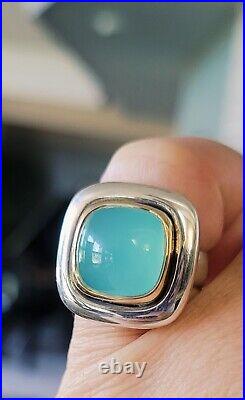 Retired James Avery Rare Chalcedony 14kt Gold and Sterling Silver Square Ring