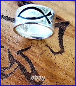 Retired James Avery Rare Hammered/Textured Ichthus Fish Christianity Unisex Ring