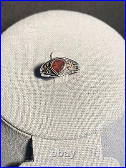 Retired James Avery Red Heart Garnet Silver and Gold Flower Ring Size 7