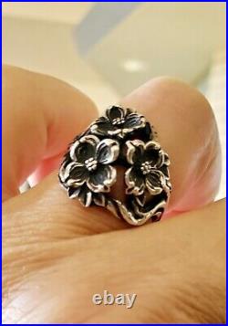 Retired James Avery Retired Dogwood 3 Flower Ring EXCELLENT Patina, GORGEOUS