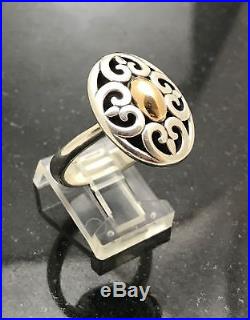 Retired James Avery Scrolled Fleuree Cushion Ring Sz 9 1/2 14K Gold Silver