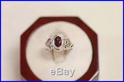 Retired James Avery Silver & Gold Heart to Heart with Red Garnet Ring, Size 6