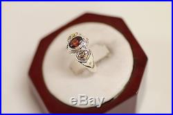Retired James Avery Silver & Gold Heart to Heart with Red Garnet Ring, Size 6