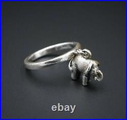 Retired James Avery Sterling Silver 3D Elephant Dangle Charm Ring Size 6 RS2817
