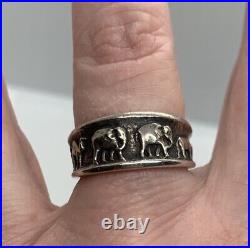 Retired James Avery Sterling Silver Camel Elephant Rhino Animal Band Ring 7.25