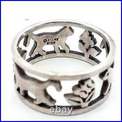 Retired James Avery Sterling Silver Cat & Flowers Eternity Band Ring Size-7