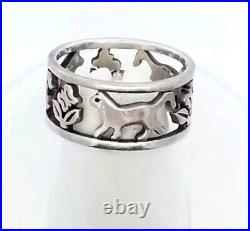 Retired James Avery Sterling Silver Cat & Flowers Eternity Band Ring Size-7