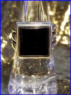 Retired James Avery Sterling Silver Ring Band Onyx Cambinado Stone Square Sz 6.5