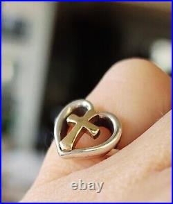 Retired James Avery Sterling Silver and 14kt Gold Cross Heart Ring Sz 6 PRETTY