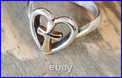 Retired James Avery Sterling Silver and 14kt Gold Cross Heart Ring Sz 6 PRETTY