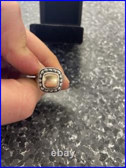 Retired James Avery Sz 5 Square Beaded Ring 14kt and Sterling Silver