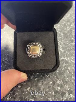 Retired James Avery Sz 5 Square Beaded Ring 14kt and Sterling Silver