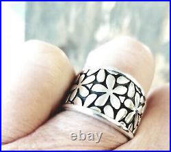 Retired James Avery Wide Flower Band Ring Size 8 Fits 7.5 PRETTY! With Orig. Box
