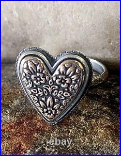 Retired James aVery Heirloom Bronze and Silver Flower Heart Ring Sz 9